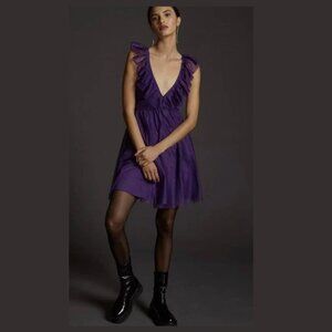 Maeve by Anthropologie Purple Deep V Mesh Mini Dress - Size MP - NWT
